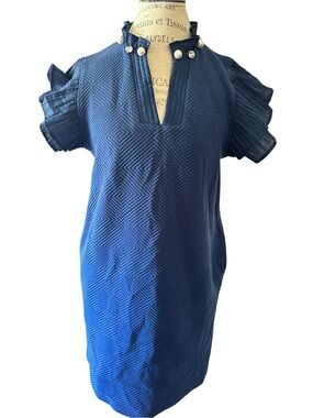 Simply Southern Quilted Dress Pearl/Rhinestone Embellished Ruffle Sleeve Small